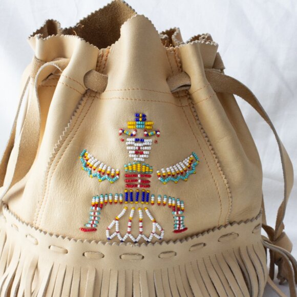 Vgt Native American Beaded Hopi Kachina Medium Leather Bucket Handbag Purse Bag - Picture 7 of 7